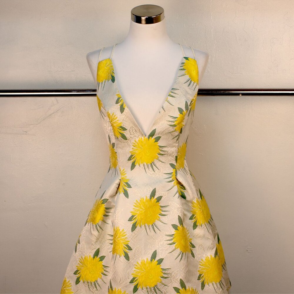 Brocade Jacquard Plunge Floral Sundress
